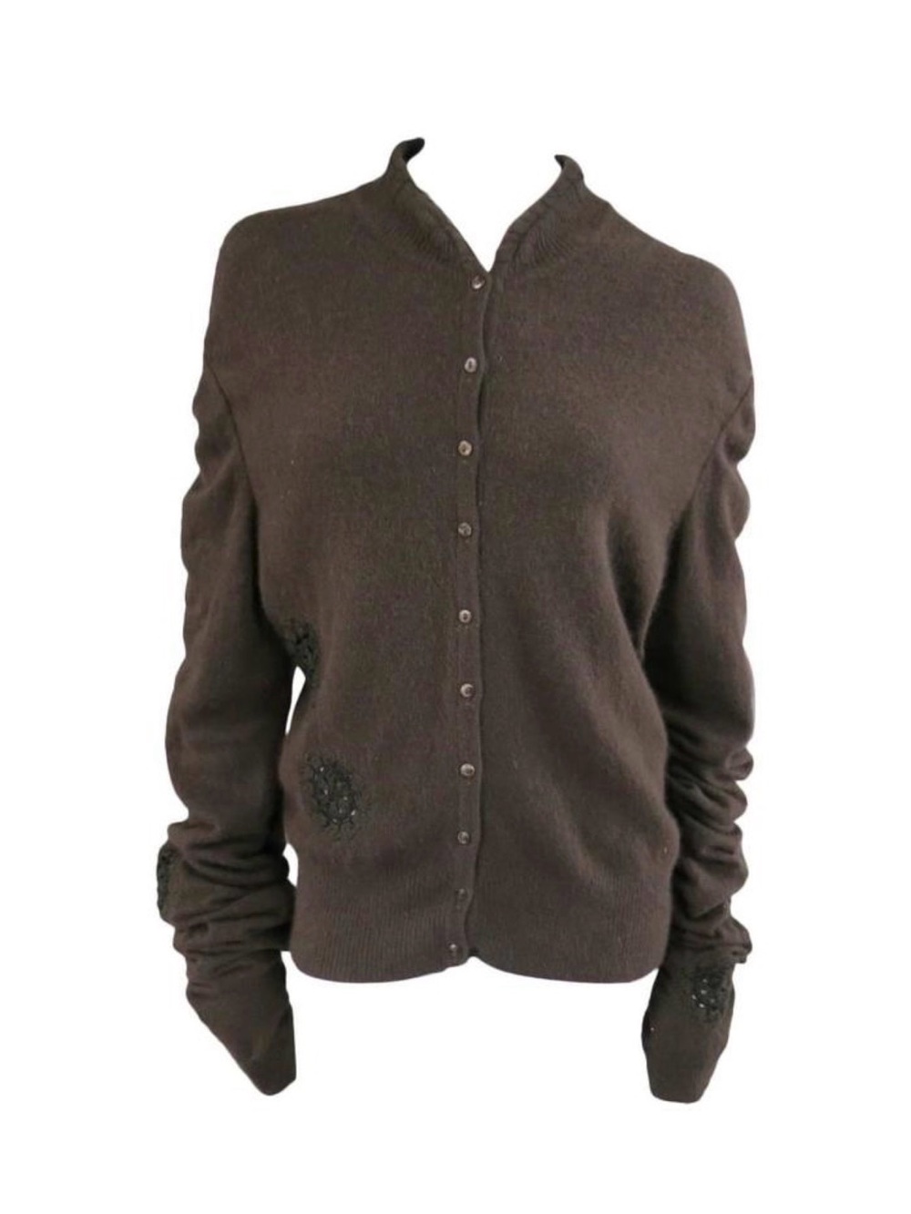 JOHN GALLIANO Size M Y2K Brown Angora Blend Extended Sleeve Floral Cardigan